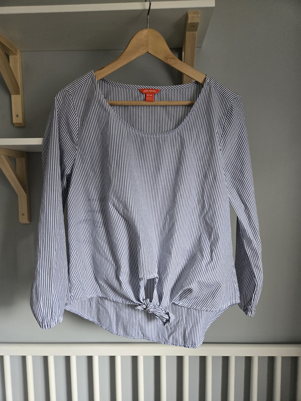 Joe Fresh Blue and White Striped Tie-Hem Blouse